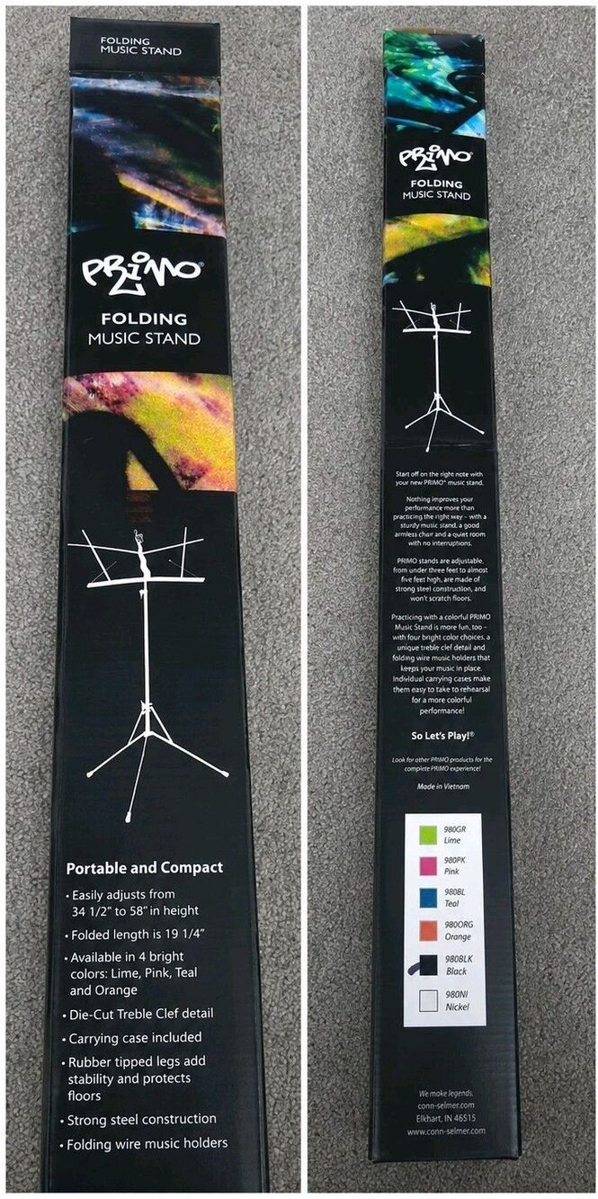 PRIMO Folding Music Stand Adjustable Steel Tripod Black w/ Original Box